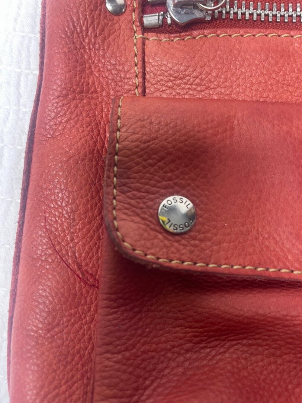 Vintage Fossil Sutter Soft Pebbled Leather Crossbody Red Everyday Purse Bag - Picture 6 of 15